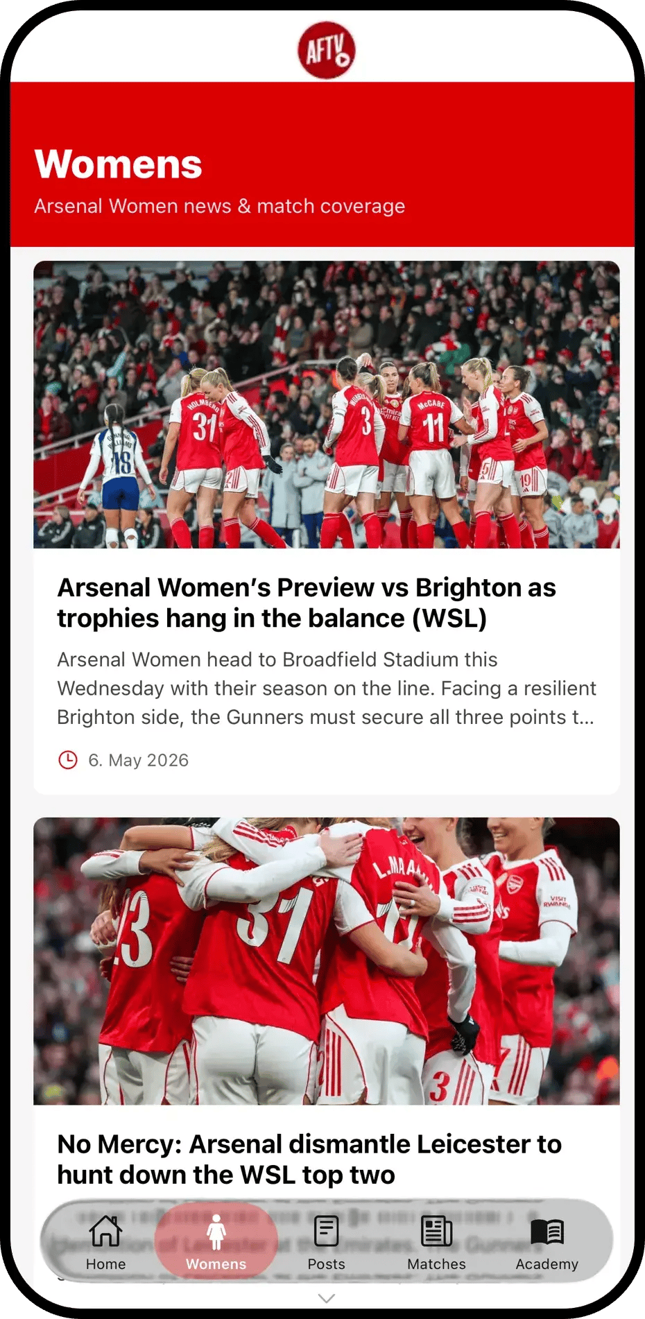 AFTV+ app section screen built automatically from aftv.co.uk content