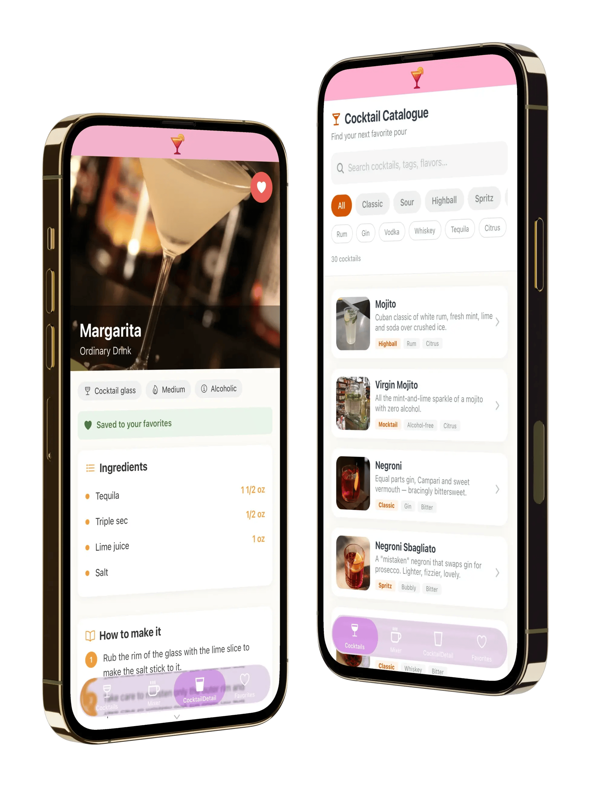 The published native app on two phones