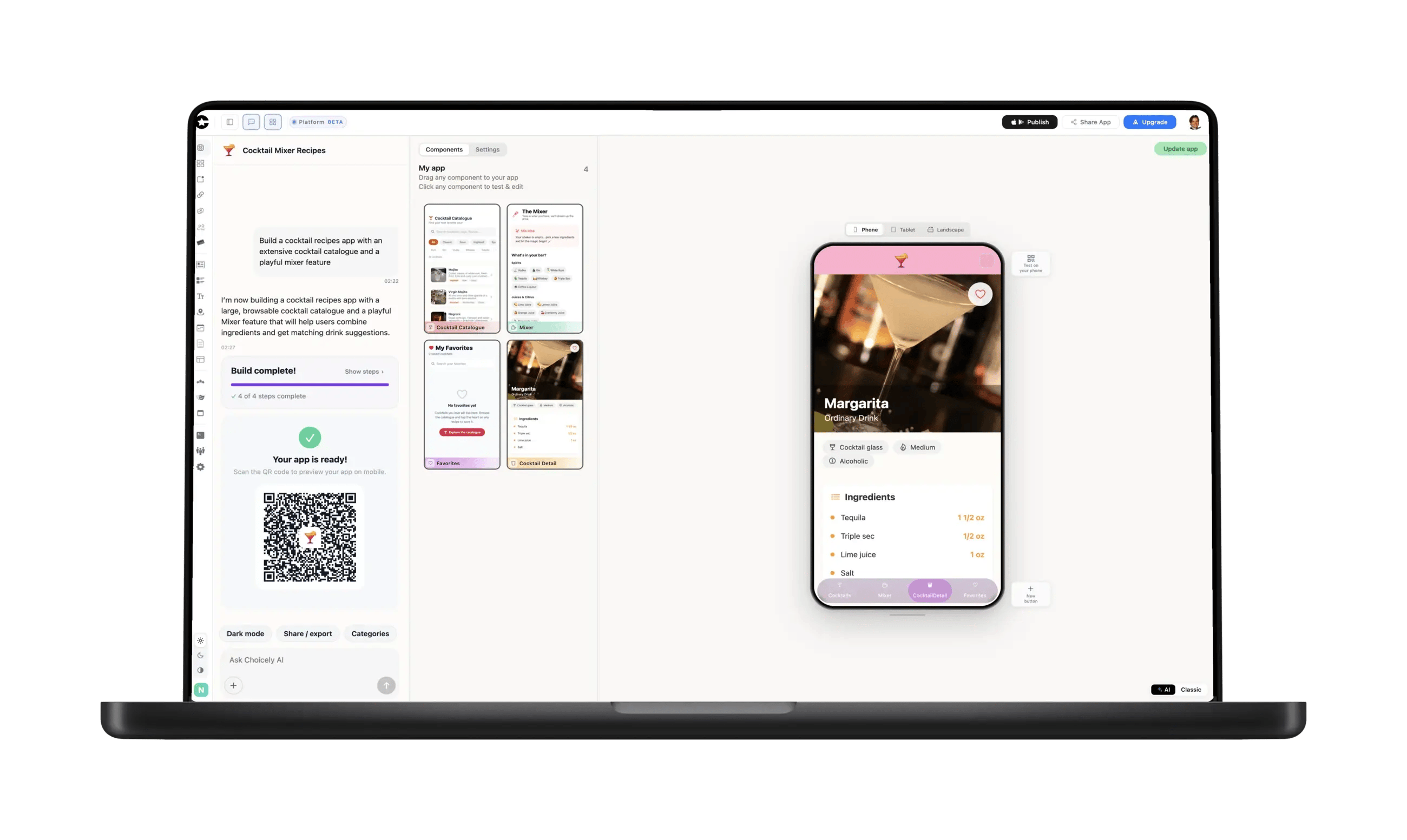 The Choicely visual editor building a native mobile app