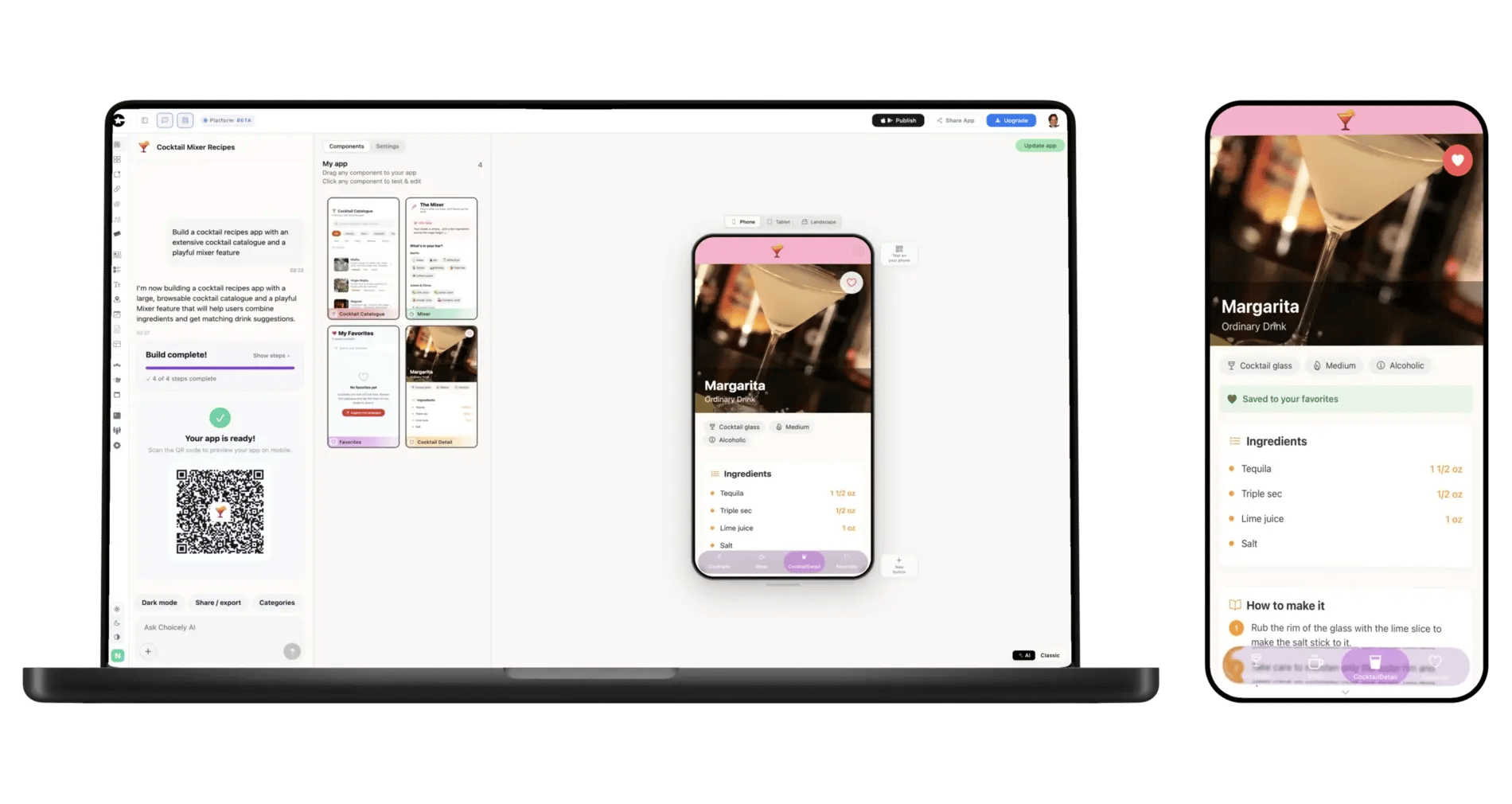 Choicely Studio building a native mobile app, previewed on a phone