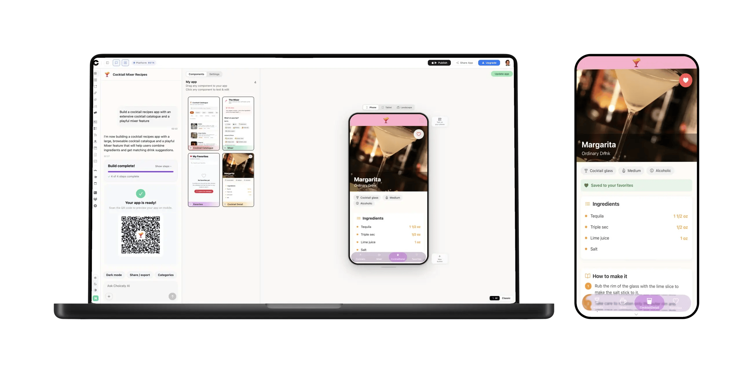 Choicely Studio and the finished native app side by side