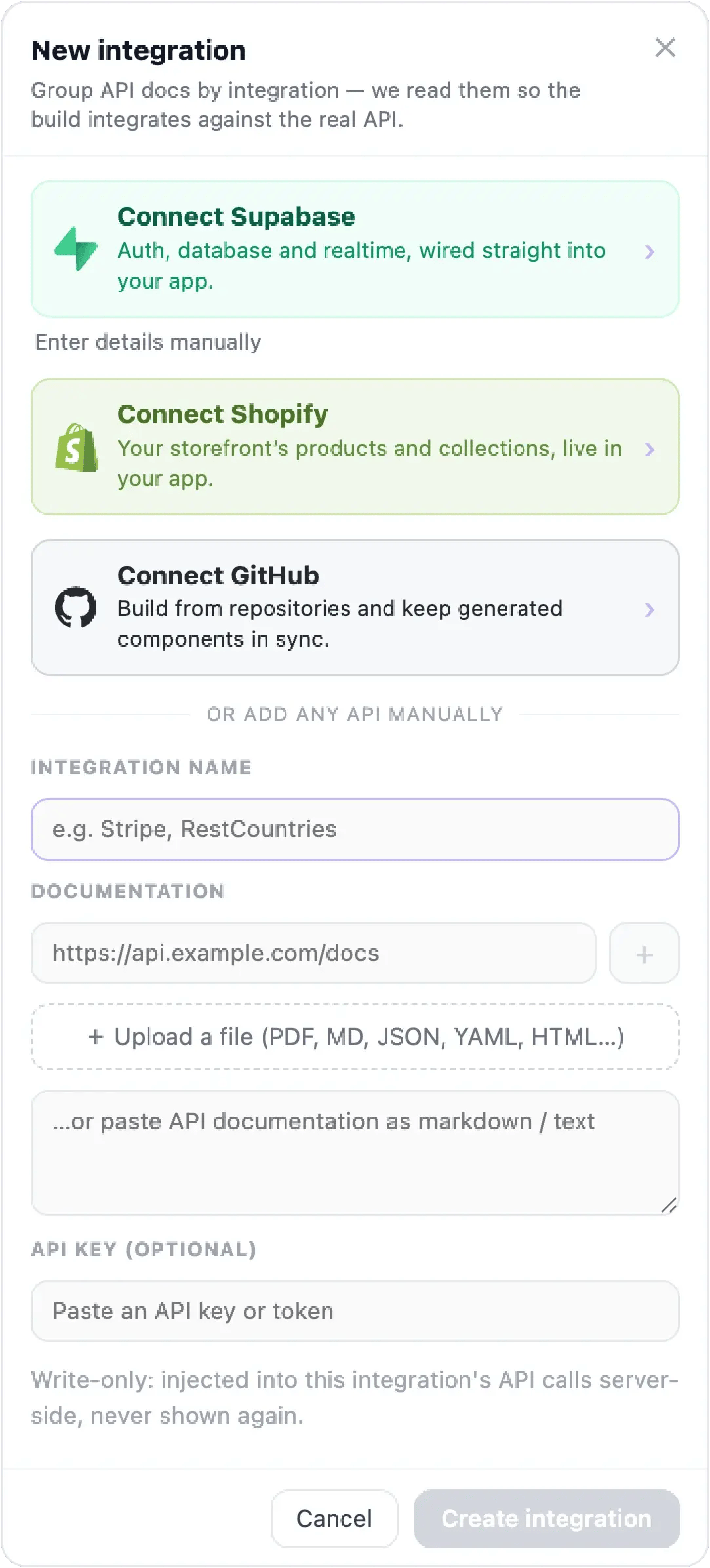 Choicely's integrations — connect GitHub to build from your Airo project's source code and keep components in sync