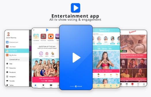 Phone screens with entertainment apps on them