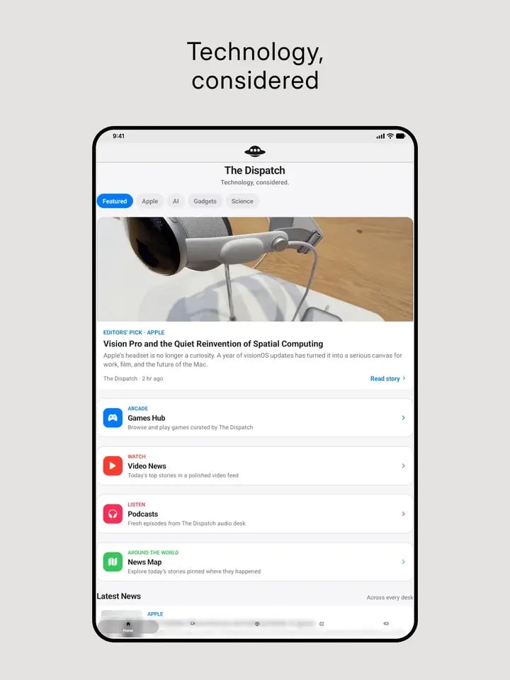 Generated iPad App Store screenshot, news app