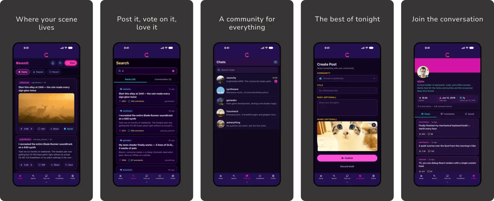 Friendly template — five generated App Store screenshots for a community club app