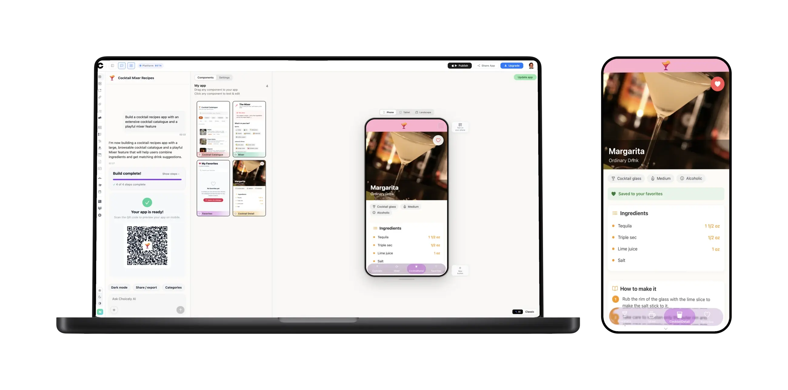 Choicely Studio building a native app, previewed live on a phone — the no-toolchain road from code to the app stores