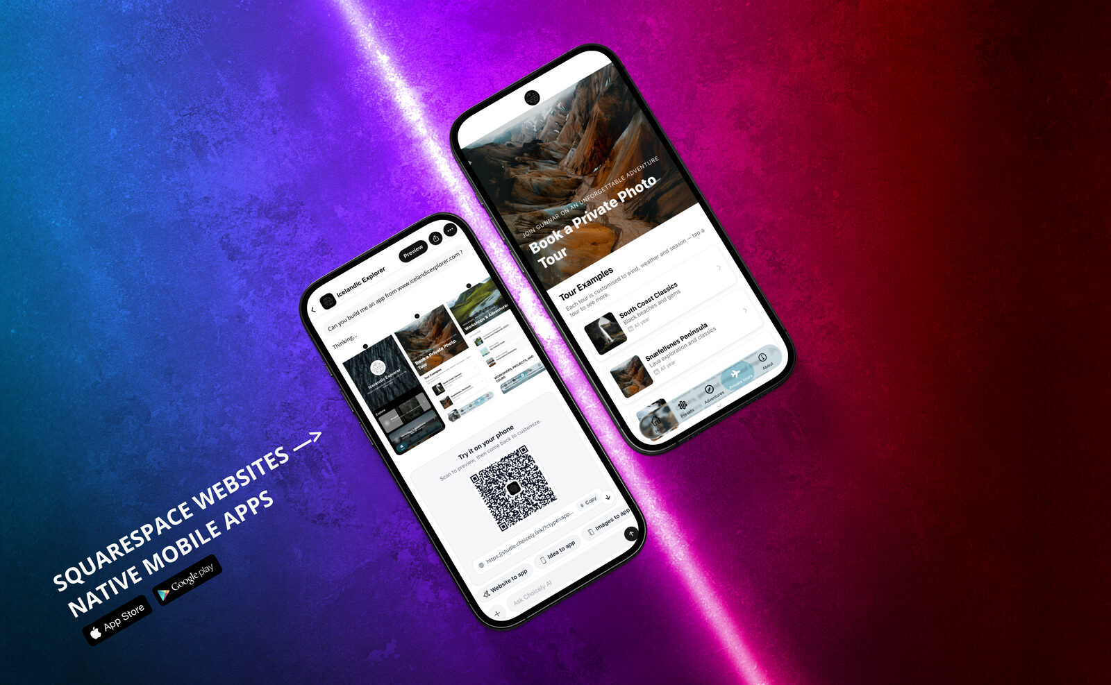 Squarespace website converted into native mobile apps with Choicely